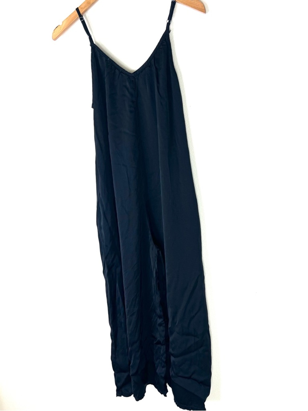 LACAUSA Black Spaghetti-Strap Wide Leg Satin Jumpsuit Extra Small - Picture 7 of 9